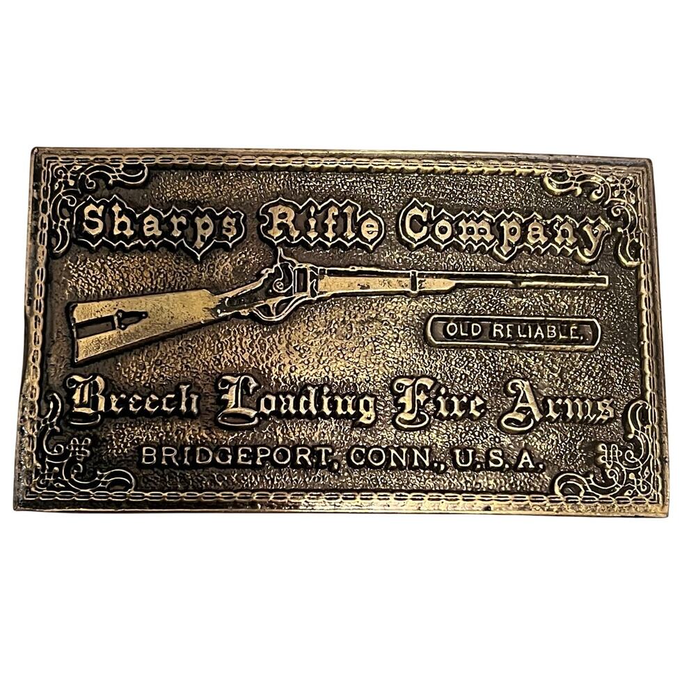 Sharps Rifle Co Old Reliable 1973 Brass Belt Buckle Bridgeport CONN James Lind